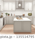 おしゃれなカウンター付きキッチンのインテリアデザイン 135514795
