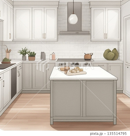 おしゃれなカウンター付きキッチンのインテリアデザイン 135514795