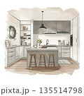 おしゃれなカウンター付きキッチンのインテリアデザイン 135514798