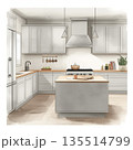 おしゃれなカウンター付きキッチンのインテリアデザイン 135514799