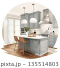 おしゃれなカウンター付きキッチンのインテリアデザイン 135514803