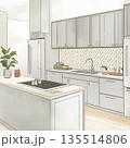 おしゃれなカウンター付きキッチンのインテリアデザイン 135514806