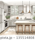 おしゃれなカウンター付きキッチンのインテリアデザイン 135514808