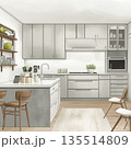 おしゃれなカウンター付きキッチンのインテリアデザイン 135514809