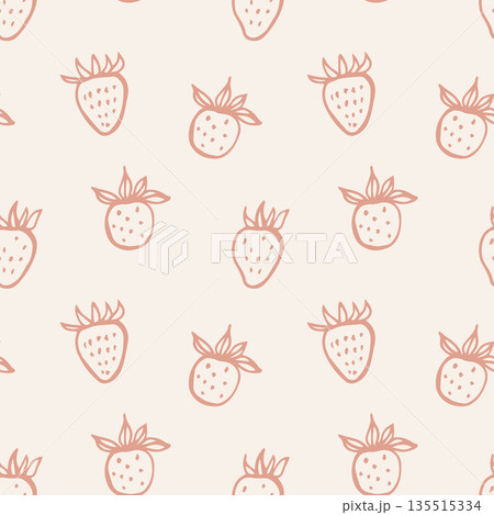 Whimsical retro cottagecore strawberry seamless pattern. Coquette hand drawn doodles. Vintage charming print for fabric, wallpaper and wrapping paper 135515334
