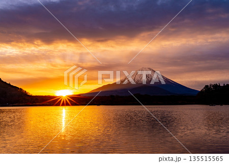 (山梨県)日本の夜明け 黄金色に染まる空と富士山 (山梨県)日本の夜明け 黄金色に染まる空と富士山 135515565