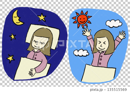 早寝早起きで健康的な生活を送る女の子のイラスト 早寝早起きで健康的な生活を送る女の子のイラスト 135515569
