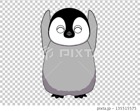 バンザイをする皇帝ペンギンの赤ちゃんのイラスト 135515575