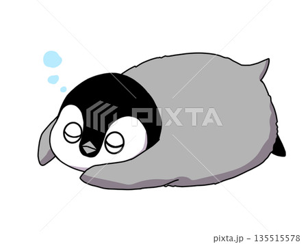眠る皇帝ペンギンの赤ちゃんのイラスト 眠る皇帝ペンギンの赤ちゃんのイラスト 135515578