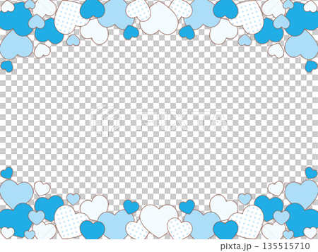 ハートがたくさんのかわいいフレームのイラスト（水色） 135515710