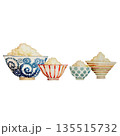 四人家族のご飯茶碗　手描き水彩 135515732