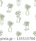 Cottagecore seamless pattern with coquette hand drawn doodles. Gardening elegance design. Vintage cottagecore print for fabric 135515766