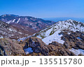 長野県上田市(東御市)の烏帽子岳の山頂から南東側の眺望(小烏帽子岳,浅間山,湯の丸スキー場など) 135515780