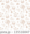 Whimsical Easter cottagecore seamless pattern. Coquette hand drawn doodles. Vintage charming print for fabric, wallpaper and wrapping paper 135516047