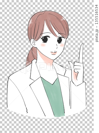 身穿白大褂的女子指著 身穿白大褂的女子指著 135516534