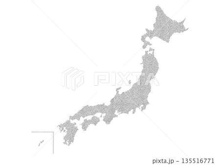 白背景に点描の日本地図 135516771