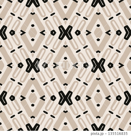 Beige Black Olive Color Abstract Geometric Seamless Pattern Background, Surface Pattern Illustration for Wallpaper and Fabric Design 135516835