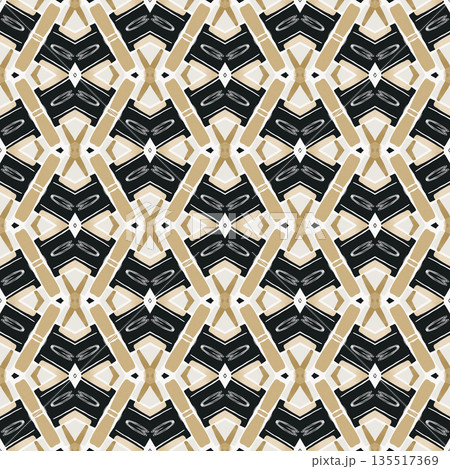 Beige Black Olive Color Abstract Geometric Seamless Pattern Background, Surface Pattern Illustration for Wallpaper and Fabric Design 135517369