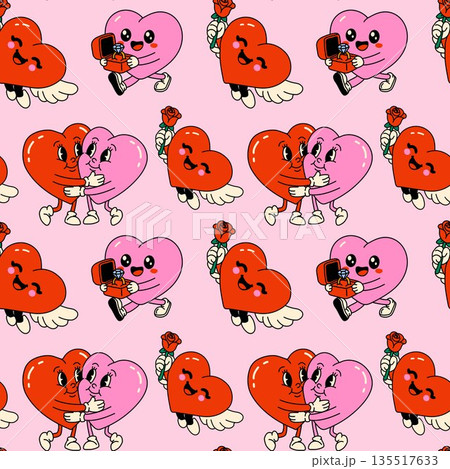 Cute Valentine Heart Characters Seamless Pattern 135517633