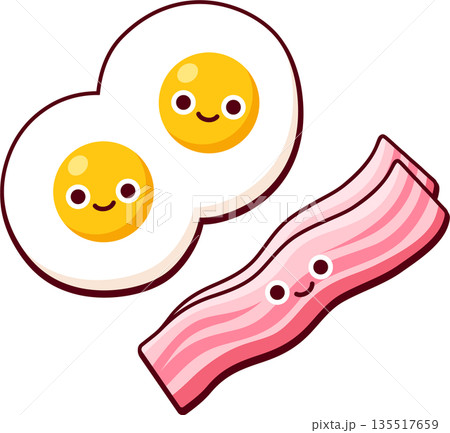 Cartoon fried eggs and bacon Cartoon fried eggs and bacon 135517659