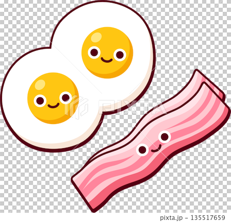 Cartoon fried eggs and bacon Cartoon fried eggs and bacon 135517659