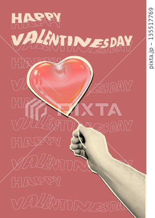 Happy Valentines Day collage poster mixed media style halftone 135517769