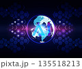 Abstract digital artificial intelligence globe with glowing energy core, big data processing and global network connection concept. 135518213