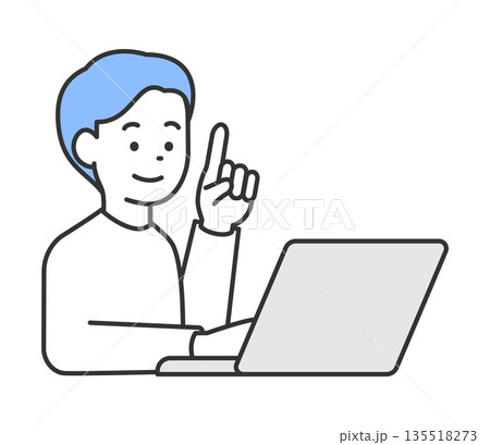 パソコンの前で指差しをする男性のイラスト　ベクター 135518273