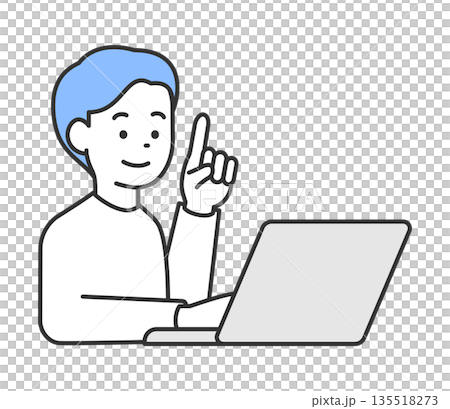 パソコンの前で指差しをする男性のイラスト　ベクター 135518273