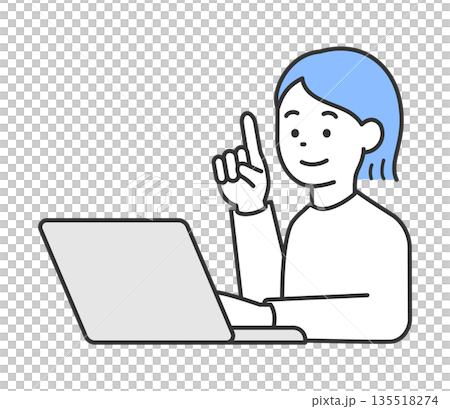 パソコンの前で指差しをする女性のイラスト　ベクター 135518274