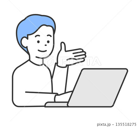 パソコンの前で案内する男性のイラスト ベクター パソコンの前で案内する男性のイラスト ベクター 135518275