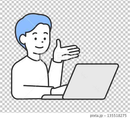 パソコンの前で案内する男性のイラスト ベクター パソコンの前で案内する男性のイラスト ベクター 135518275