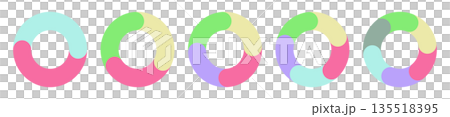 カラフルな循環型円形チャート図形のセット　2・3・4・5・6ステップのサイクル図ベクターイラスト 135518395