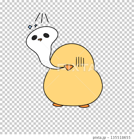 A cartoon of a yellow bird with a white face and a black beak A cartoon of a yellow bird with a white face and a black beak 135518655