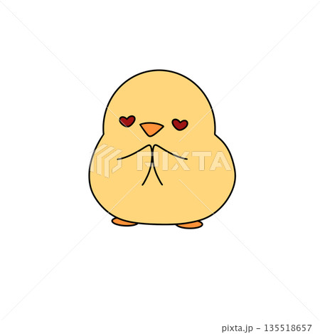 A cute yellow chicken with a heart on its face 135518657