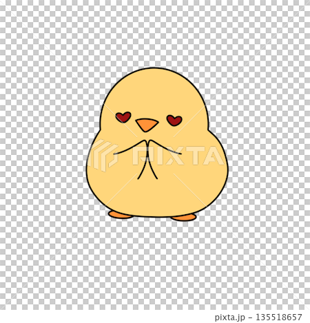 A cute yellow chicken with a heart on its face 135518657