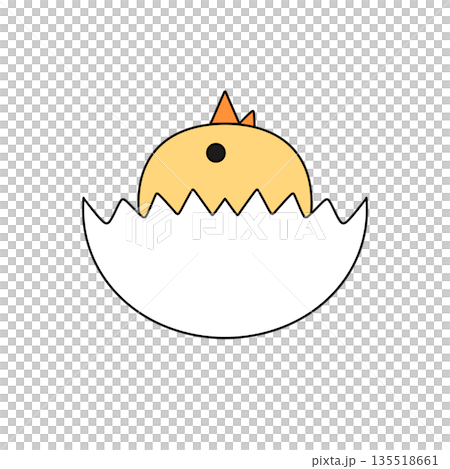 A cartoon chicken is sitting in an egg 135518661