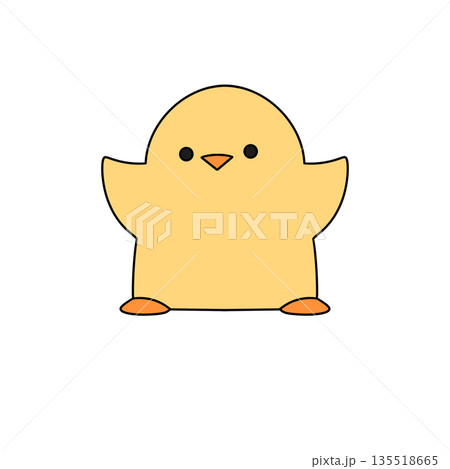 A cute yellow chicken with orange feet is standing on a white background A cute yellow chicken with orange feet is standing on a white background 135518665