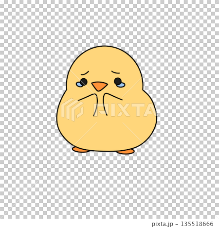 A sad looking yellow chicken with its head down 135518666