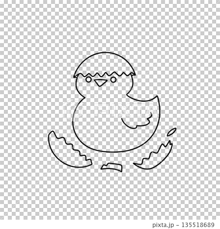 A baby chick is sitting on an eggshell 135518689