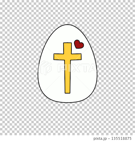 A cross is drawn on an egg with a heart in the middle A cross is drawn on an egg with a heart in the middle 135518875