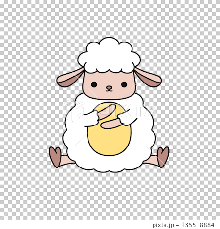 A cartoon sheep is holding a yellow egg in its arms 135518884
