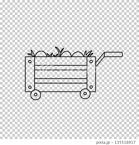 A wooden cart with a handle and a basket full of vegetables 135518917