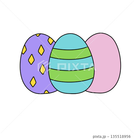 Three eggs with different colors and patterns 135518956