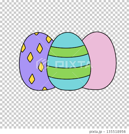 Three eggs with different colors and patterns 135518956