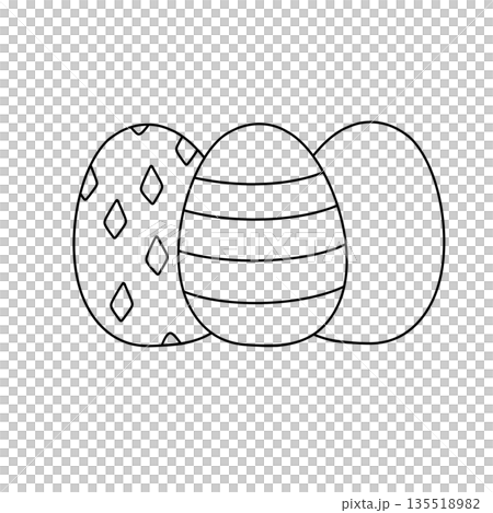 Three eggs are drawn in a line, with the middle egg having a striped pattern Three eggs are drawn in a line, with the middle egg having a striped pattern 135518982