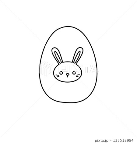 A black and white drawing of a rabbit on an egg A black and white drawing of a rabbit on an egg 135518984