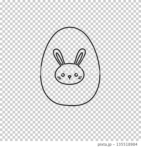A black and white drawing of a rabbit on an egg A black and white drawing of a rabbit on an egg 135518984