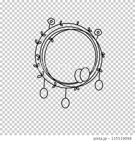 A white circle with flowers and eggs in it A white circle with flowers and eggs in it 135519098