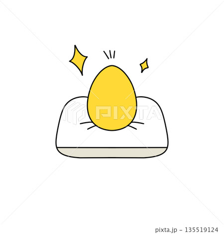 A cartoon of a yellow egg on a white pillow A cartoon of a yellow egg on a white pillow 135519124